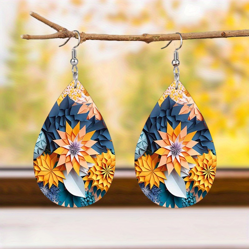 Women's Lightweight Paper Flower Layered Teardrop Earrings